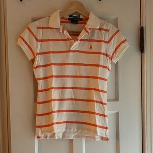 Polo by Ralph Lauren White and Orange Striped Skinny Polo
